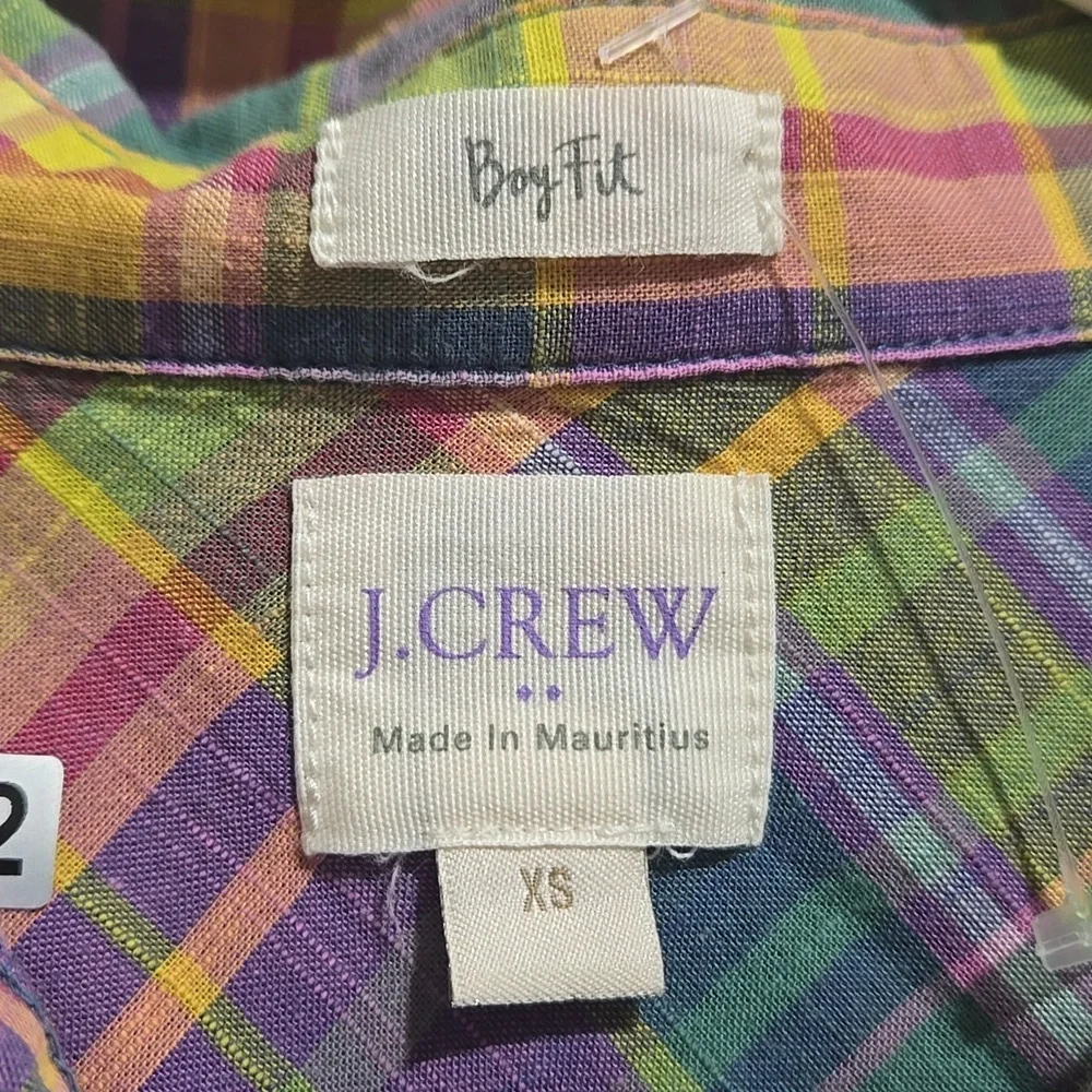 J Crew Plaid Cotton Boy Fit Button Down Top